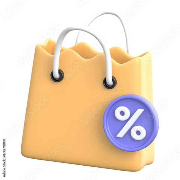 Obraz Shopping Bag with Discount Percentage Symbol 3D Icon