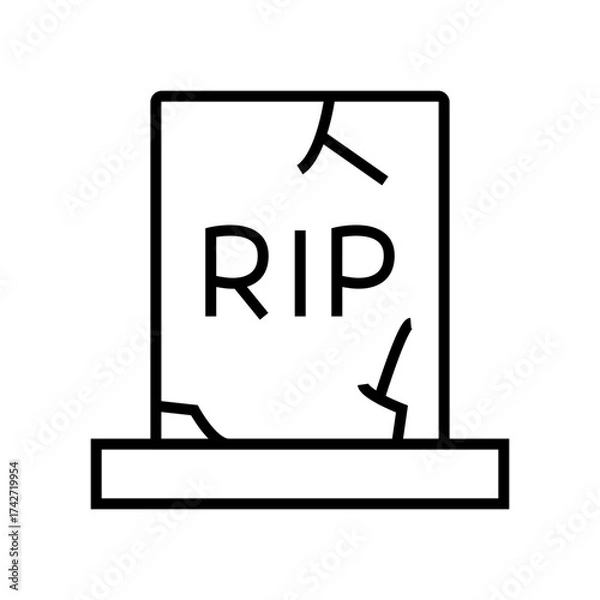 Fototapeta Minimalist line art icon of a tombstone with the letters "RIP" inscribed on it. Halloween grave symbol, cemetery headstone illustration for spooky design, gothic decor, and holiday graphics