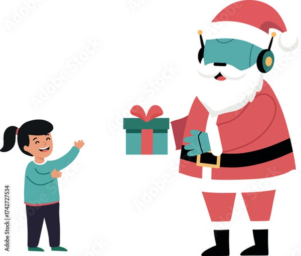 Fototapeta Robot Santa with Little Girl