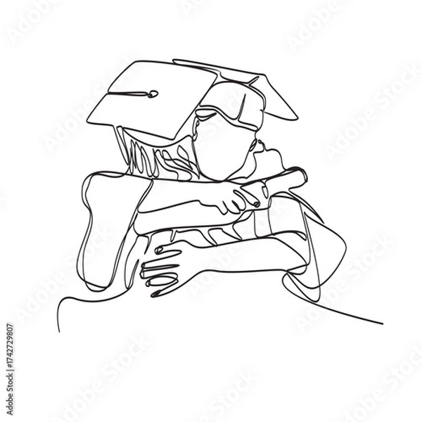 Obraz Continuous Line Drawing of the back view of two people hugging to celebrate their graduation