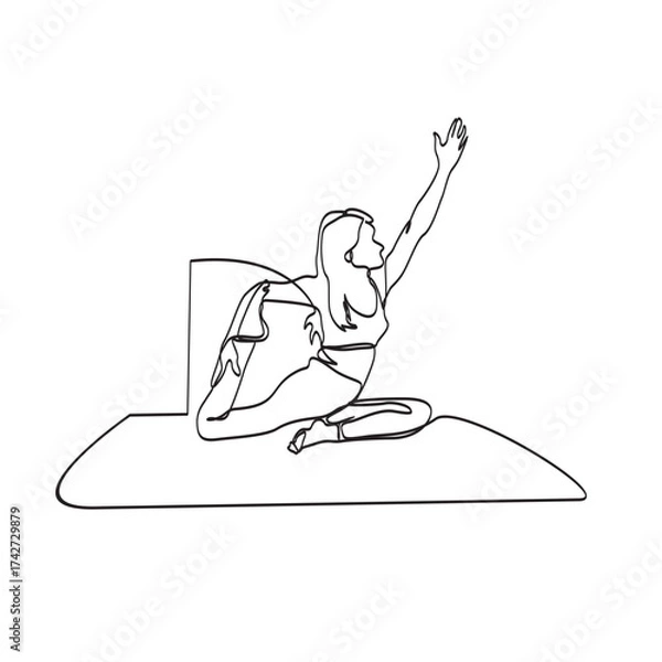 Obraz Continuous Line Drawing of Woman Doing Half King Dancer Yoga Pose