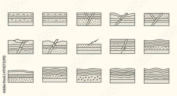 Obraz Geological Cross Section Diagrams Illustrating Earth Science Concepts.
