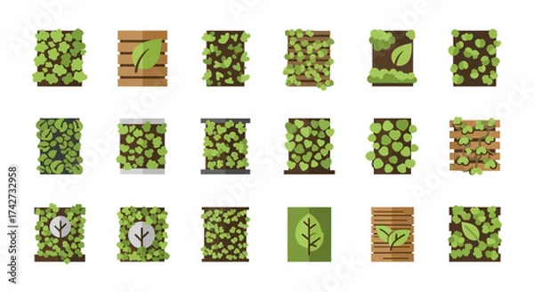 Obraz Green Wall and Vertical Garden Icon Collection Set.