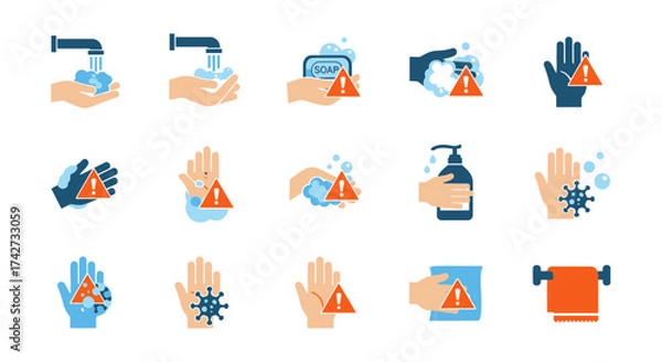 Obraz Hand Hygiene Icons - Washing, Sanitizing, and Protection.