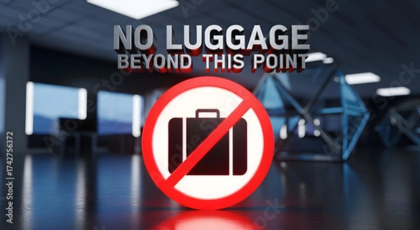 Fototapeta Luggage Restriction Graphic In Modern Interior Setting with Warning Sign and Caution.