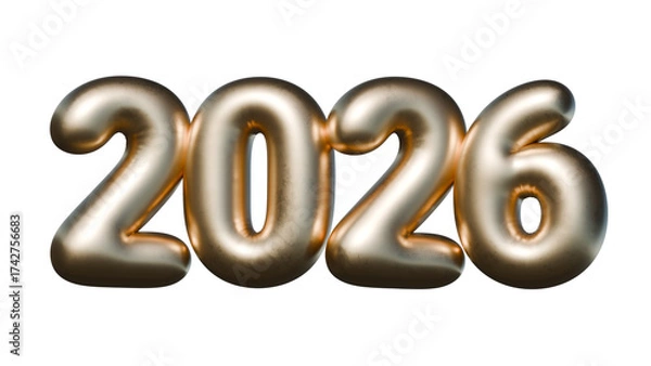 Obraz New Year holidays event background, gold balloon 2026 numbers, 3d render