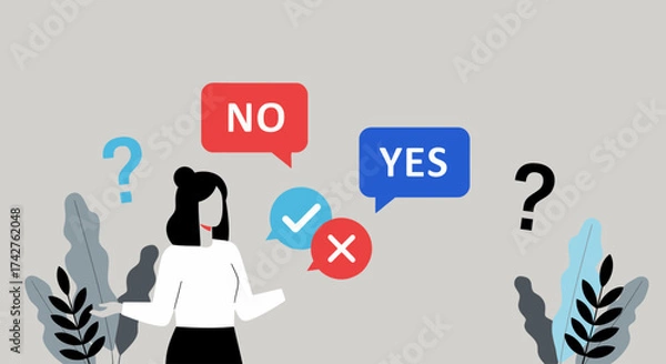 Fototapeta Decision making process choosing between yes and no with checkmarks and crosses