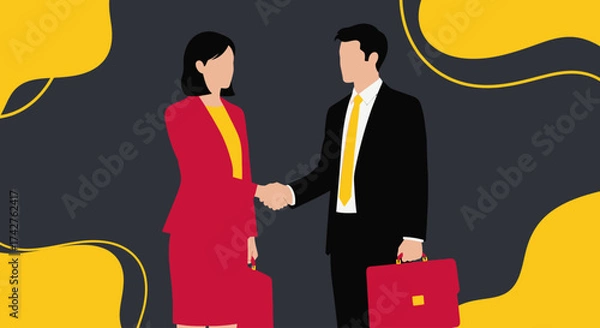 Fototapeta Professional handshake between a businesswoman and a businessman, symbolizing partnership and agreement
