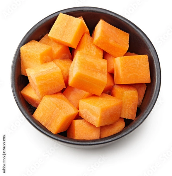 Obraz sliced carrot in black bowl isolated on white background. clipping path