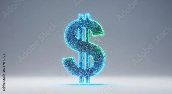 Fototapeta Digital dollar symbol futuristic finance technology concept glowing blue binary code abstract background