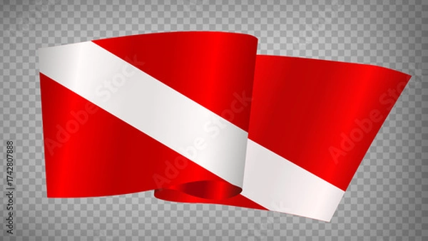 Fototapeta Diver Down Flag on transtarent background.  Scuba flag. 3D Realistic waving Flag Diver Down on for your web site design, app, UI.  EPS10. 