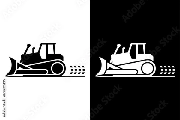 Fototapeta Bulldozer icon vector on White Background Vector Art Illustration on white background.	