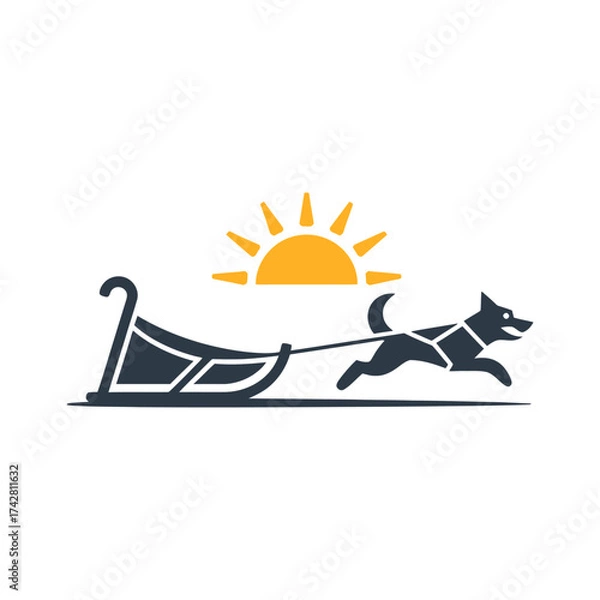 Fototapeta Dog Sled icon vector on White Background Vector Art Illustration on white background.