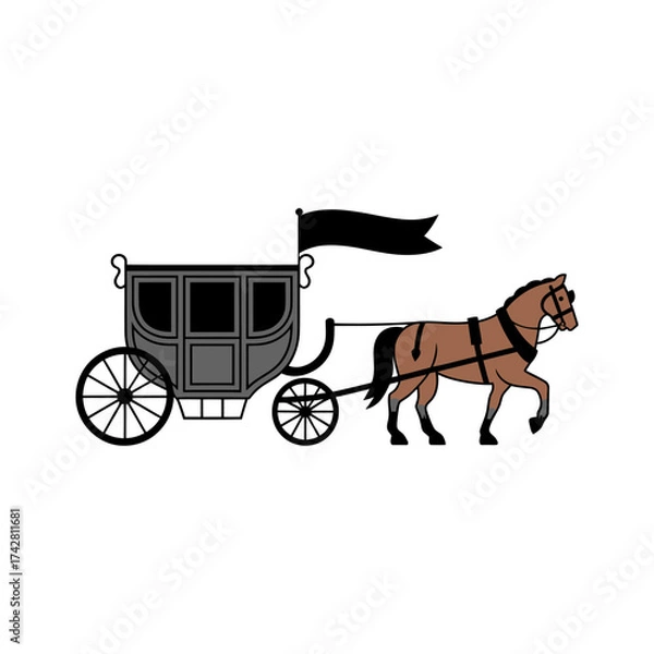 Fototapeta Horse Carriage  icon vector on White Background Vector Art Illustration on white background.