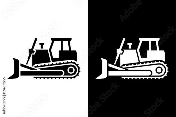 Fototapeta Bulldozer icon vector on White Background Vector Art Illustration on white background.