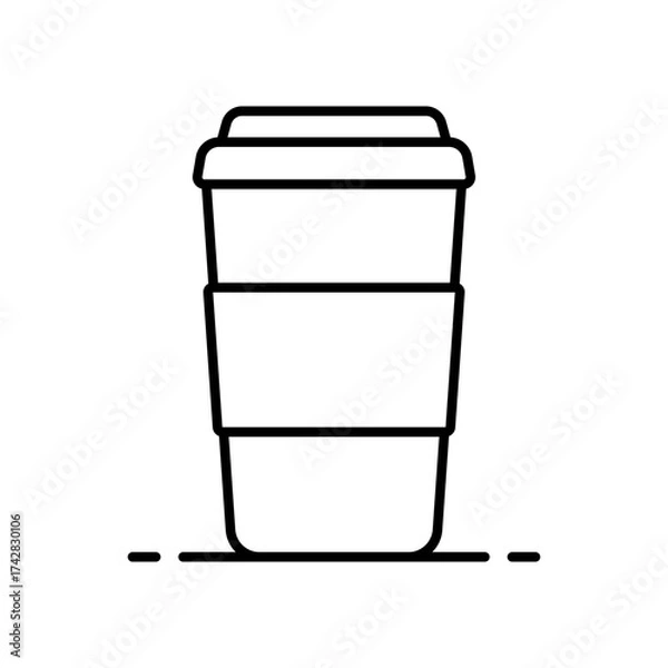 Fototapeta Cup with lid icon. Black outline line silhouette. Editable strokes. Front and side view. Vector simple flat graphic illustration. Isolated object on a white background.