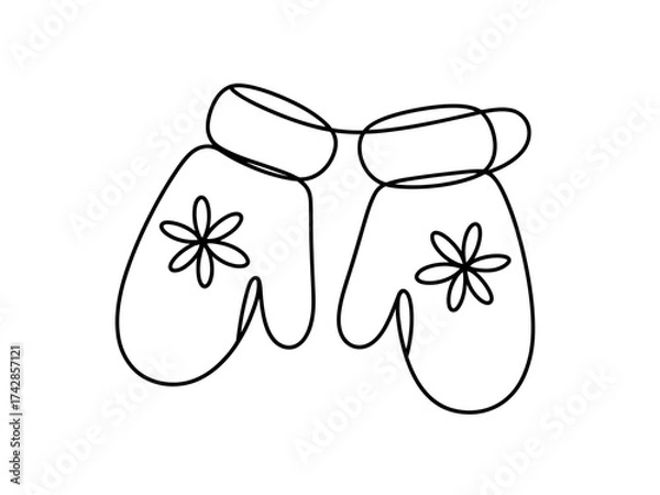 Fototapeta Vector art of pair of winter mittens with snowflake design in line art style