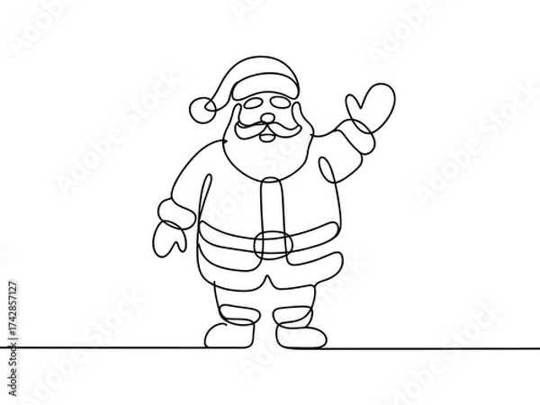 Fototapeta Vector art of santa claus waving his hand in continuous line drawing style