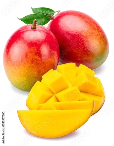 Fototapeta Two whole and sliced mangos