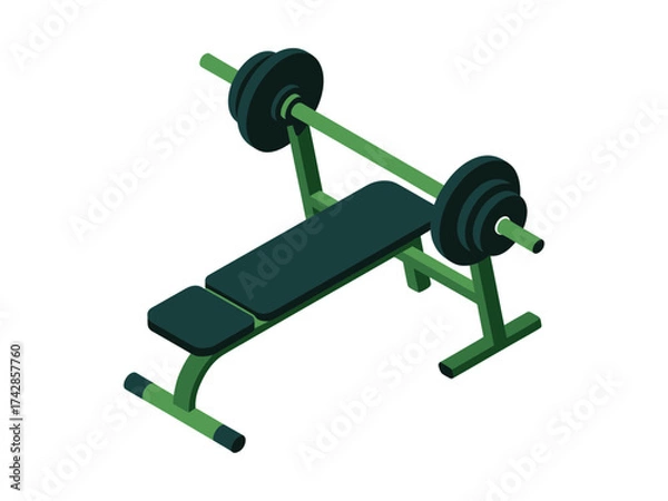 Fototapeta Vector art of weight bench with barbell and weights