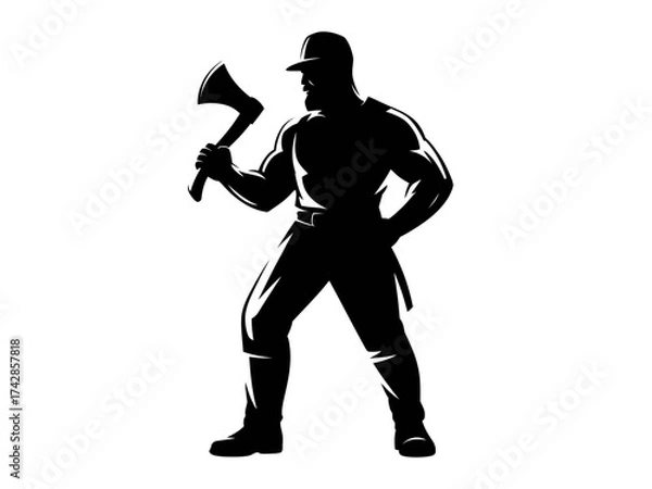 Fototapeta Vector art of silhouette of a lumberjack with axe woodcutter worker