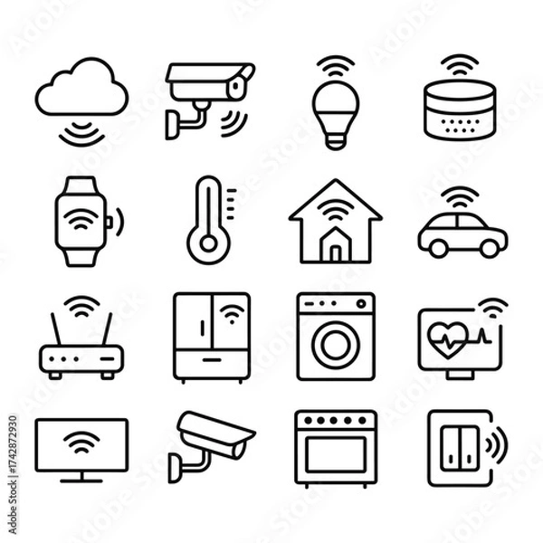 Fototapeta Network automation and sensors icons collection. Outline symbols. Line design
