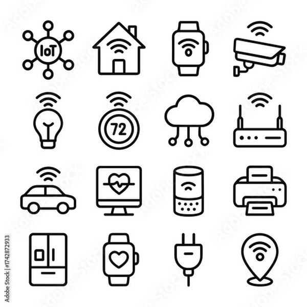 Fototapeta Connected technology vector icon pack. Outline symbols. Line design