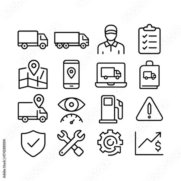Fototapeta Transportation management icons vector set. Outline symbols. Line design