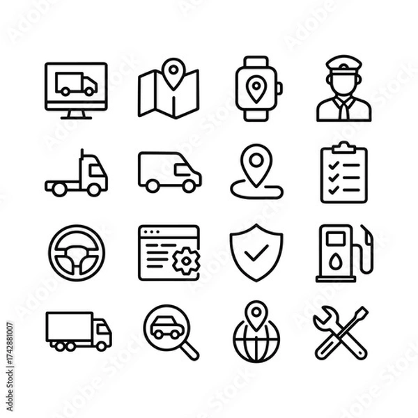 Fototapeta Vehicle management vector icons pack. Outline symbols. Line design