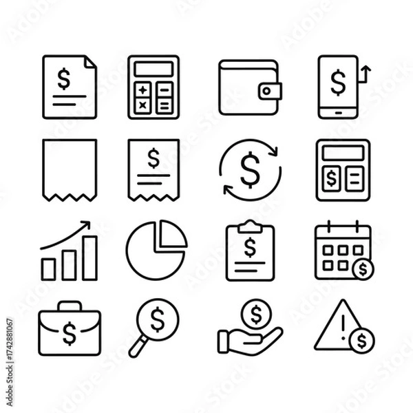 Fototapeta Budget tracking vector icons. Outline symbols. Line design