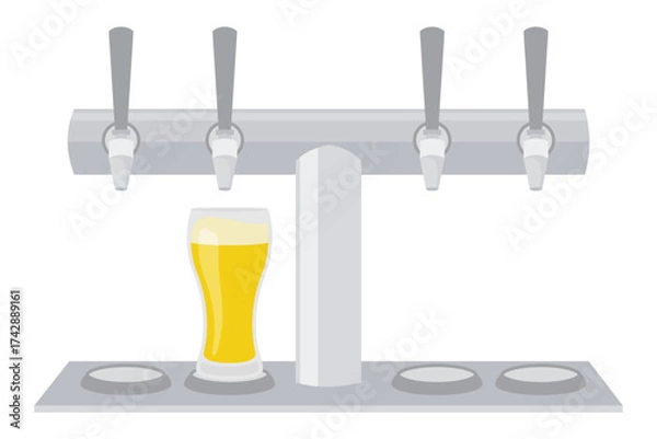 Obraz Row of beer taps on the bar at a pub or restaurant with a beer poured vector
