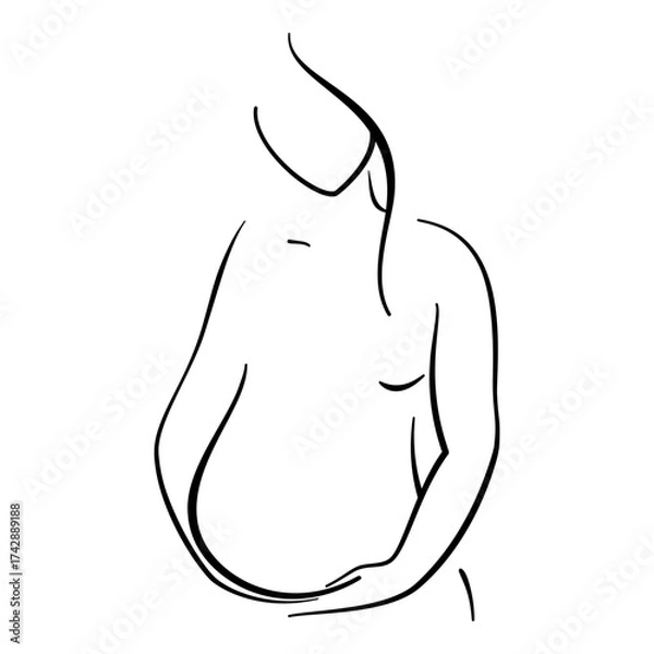 Obraz A pregnant woman holds her belly in minimalistic line art drawing vector for motherhood concepts