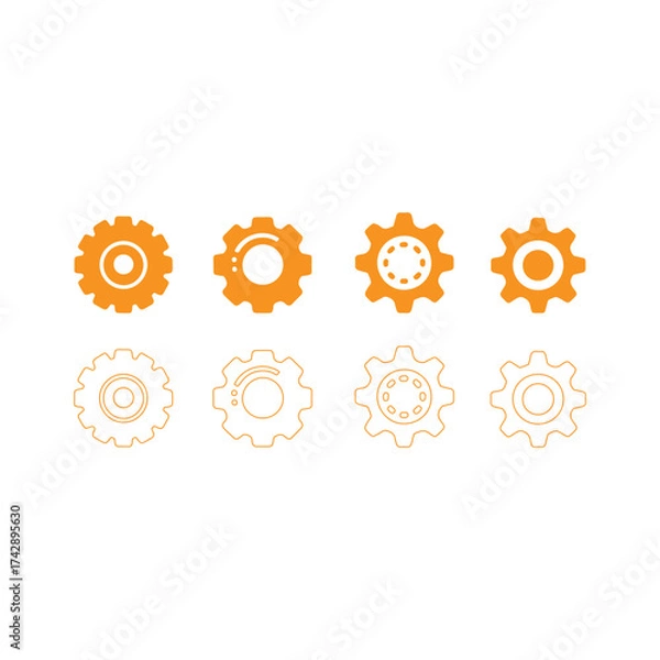 Fototapeta A collection of orange and pale yellow gear icons arranged in rows