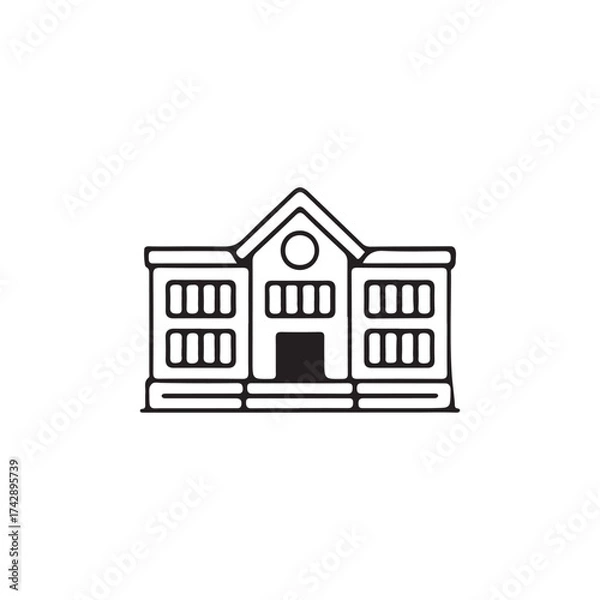 Fototapeta Simple black and white line drawing of a two story building facade