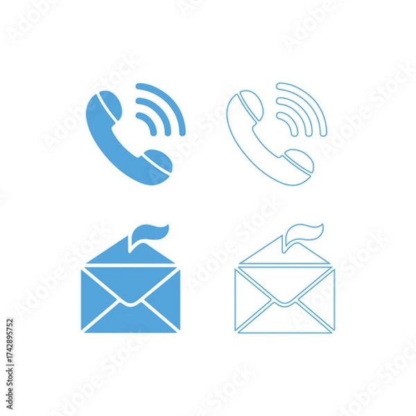 Fototapeta Simple blue icons depicting communication methods phones and email messages