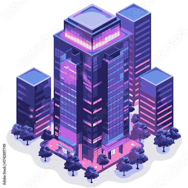 Fototapeta Modern minimalist skyscraper design with vibrant colors and geometric shapes showcasing urban architecture