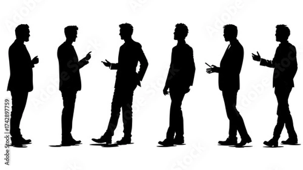 Fototapeta Collection of sales representative silhouettes showing different poses and gestures in vector format for business presentations