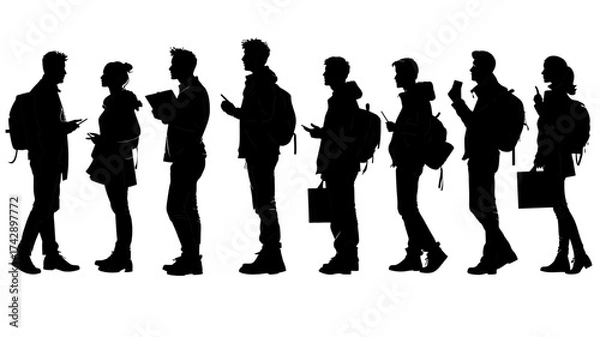 Fototapeta Collection of sales representative silhouettes showcasing diverse activities and poses in a professional setting