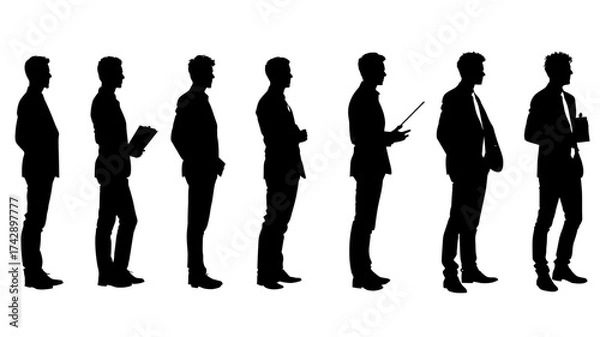 Fototapeta Collection of sales representative silhouettes in various poses and activities for business presentations and marketing materials