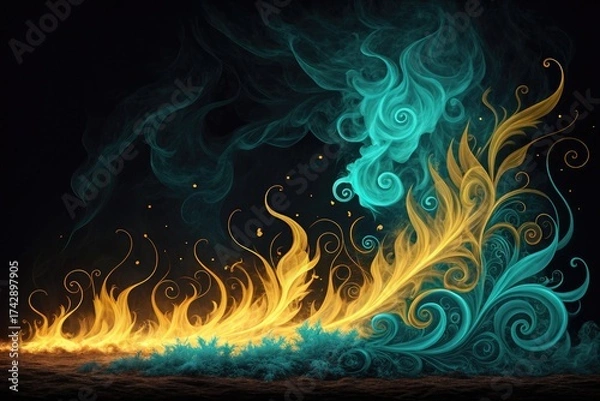 Fototapeta Vibrant Flames and Swirling Smoke Create a Mesmerizing Visual Display