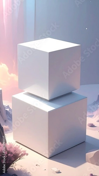 Fototapeta Abstract geometric shapes in a digital landscape