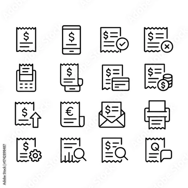 Fototapeta Digital receipt vector icons. Outline symbols. Line design