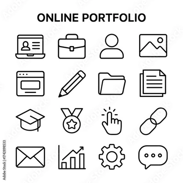 Fototapeta Professional portfolio icon collection. Outline symbols. Line design