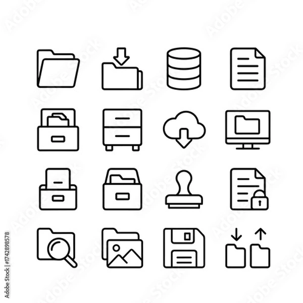 Fototapeta Information storage system symbols. Outline symbols. Line design