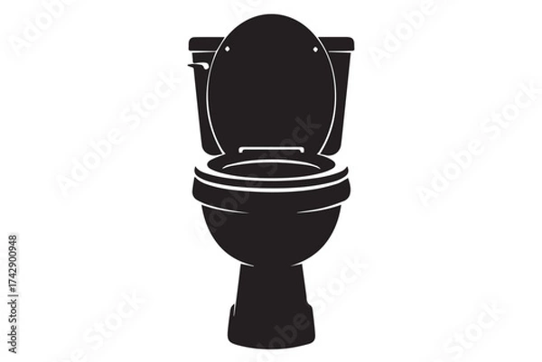 Fototapeta Black silhouette of a modern toilet with the lid up isolated on a transparent background
