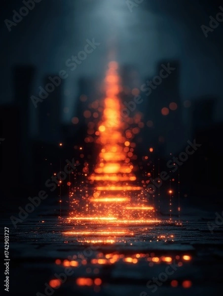 Fototapeta Glowing Pathway Through Mystical Landscape: Ethereal Lighting in Surreal Fantasy Realm with Enchanting Sparkle Trails