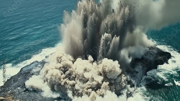 Fototapeta Volcanic eruption explodes into the ocean