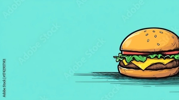 Fototapeta Simple, colorful illustration of a hamburger