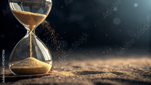 Fototapeta hourglass with sand in with bokeh effect in the background