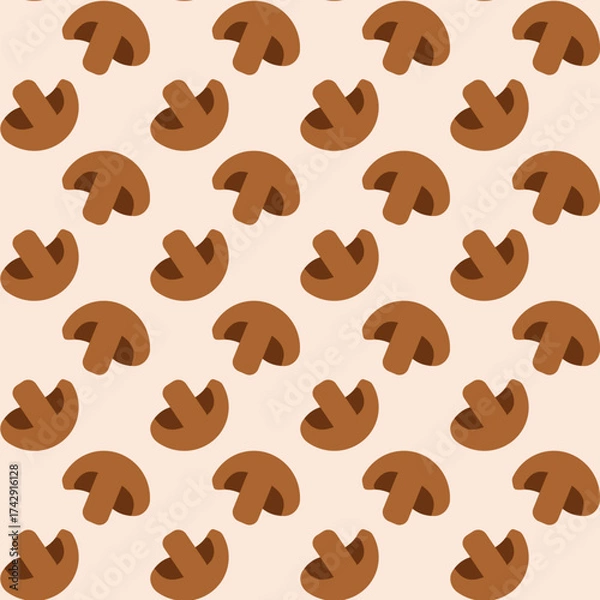 Fototapeta Seamless pattern with mushrooms on beige background. Flat vector food background. 